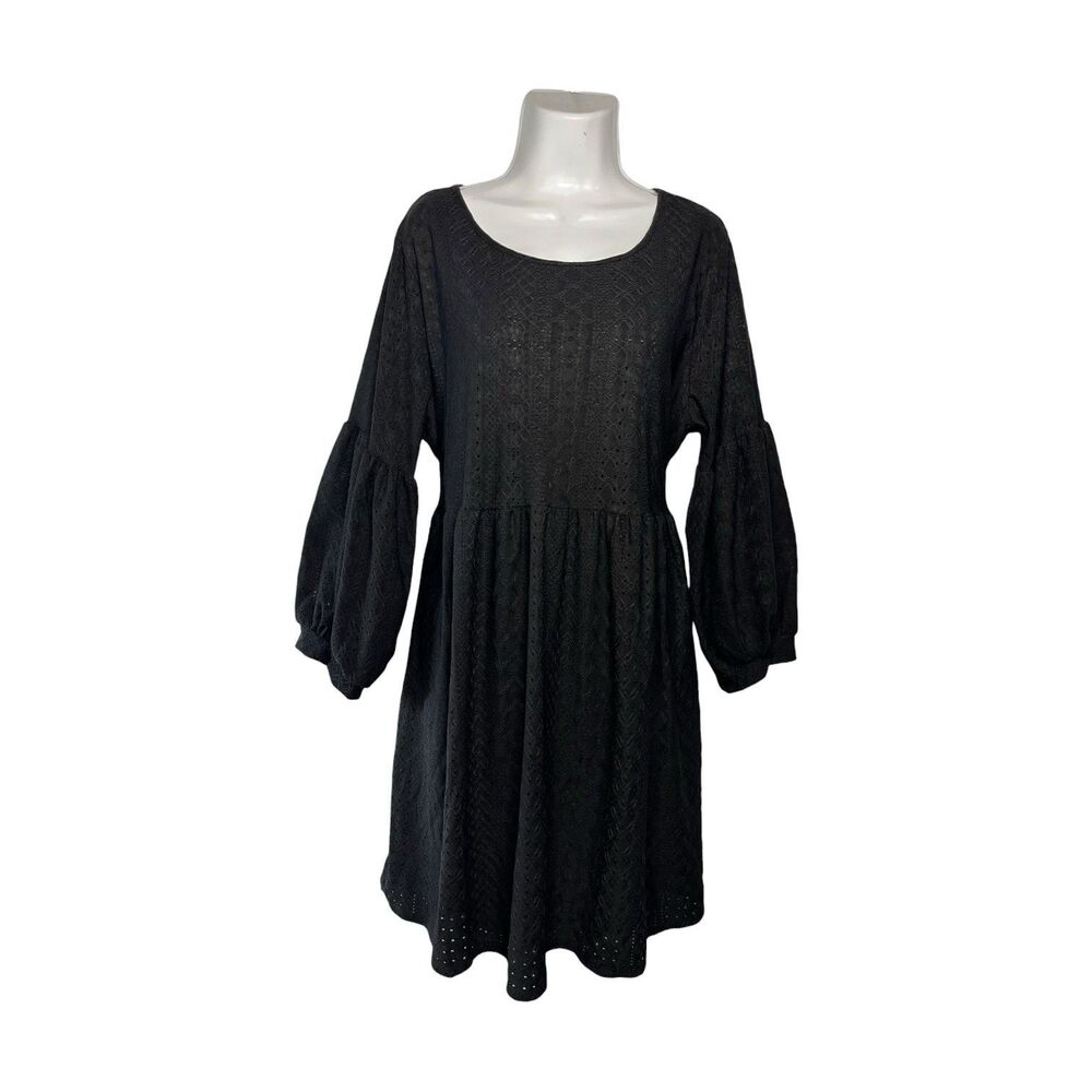 Vibe Sportswear Black A-Line Dress 3X Scoop Neck 3/4 Balloon Sleeve Lined Goth